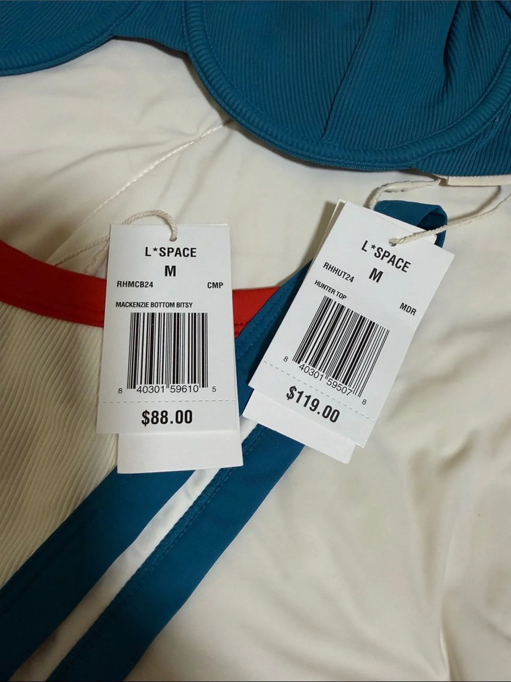 l*space Teal & White Bikini Set with Red Trim Medium - Picture 3 of 3